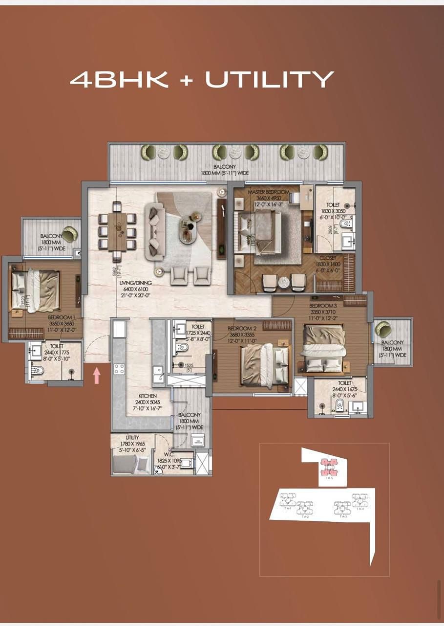 Tonino Lamborghini Residences — 4 BHK plus Utility floor plan